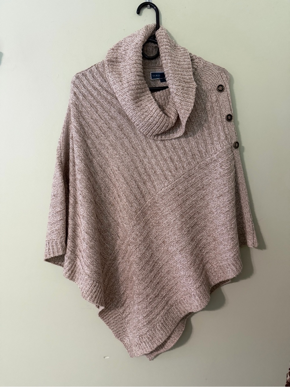 Karen Scott Beige Turtleneck Button Shoulder Poncho Sweater